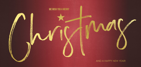 Typografische rode kerstkaart met goudfolie Merry Christmas